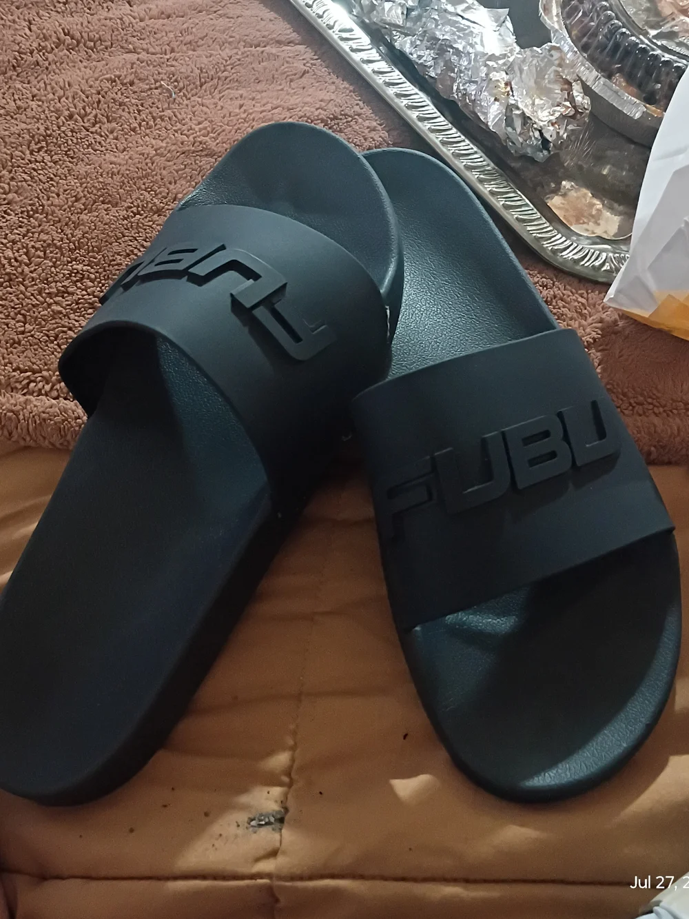 Black Fubu Slide Sandals with Raised Logo